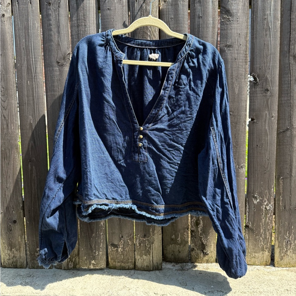 Anthropologie pilcro long sleeve chambray blouse, size xl